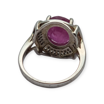 Art Deco style ring in silver with oval ruby and cubic zirconia, circa 1980