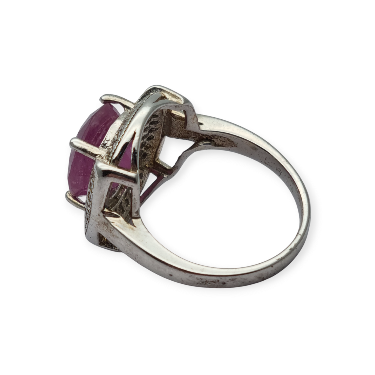 Art Deco style ring in silver with oval ruby and cubic zirconia, circa 1980