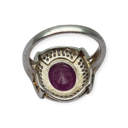 Art Deco style ring in silver with oval ruby and cubic zirconia, circa 1980