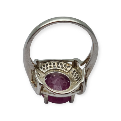 Art Deco style ring in silver with oval ruby and cubic zirconia, circa 1980