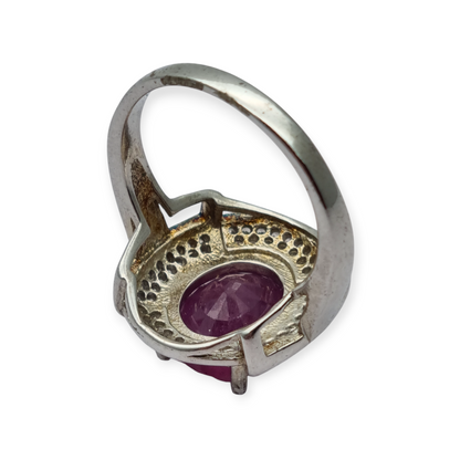 Art Deco style ring in silver with oval ruby and cubic zirconia, circa 1980
