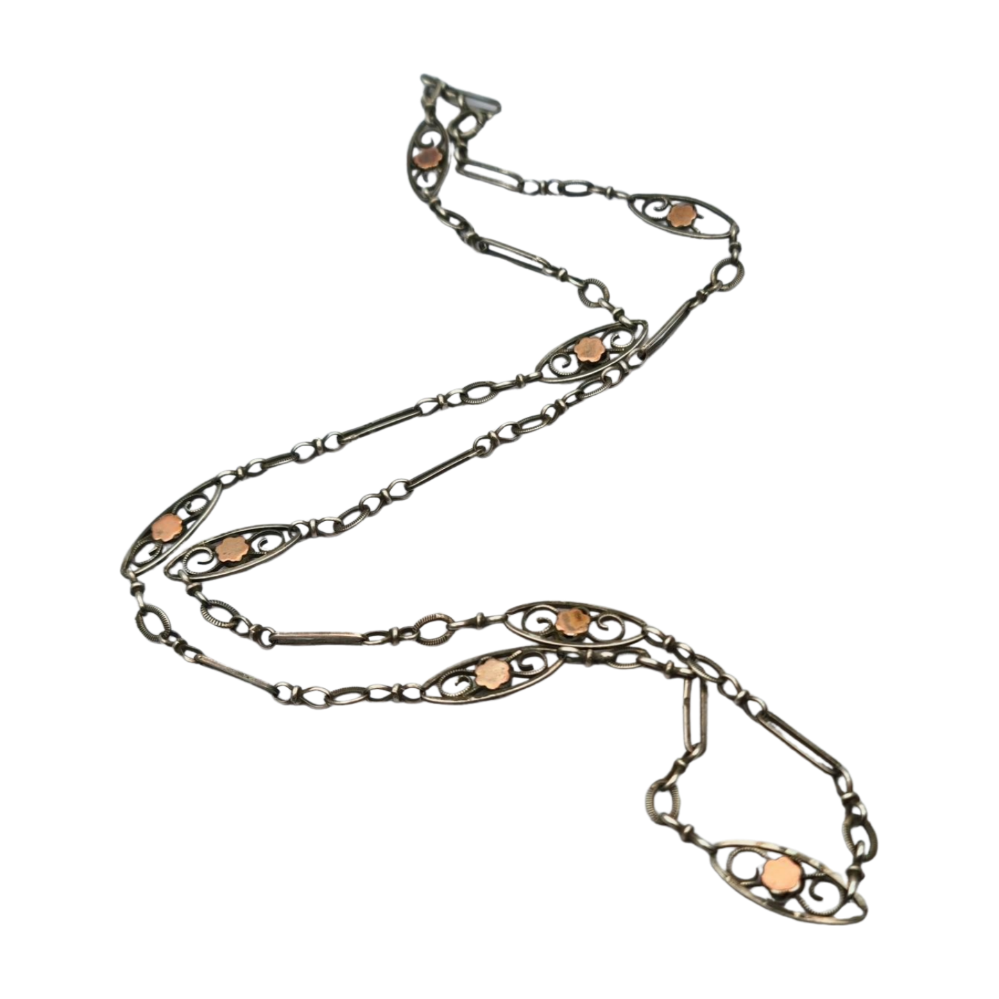 Collar Napoleón III en plata y oro rosa relleno circa 1890 con flores caladas