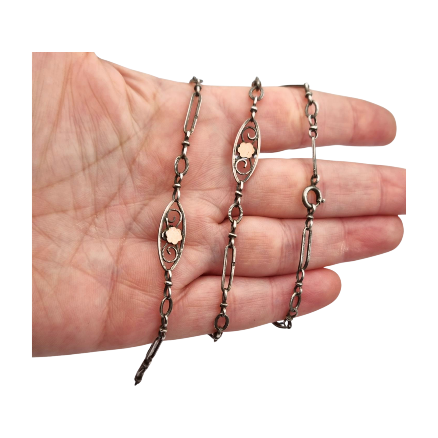 Collar Napoleón III en plata y oro rosa relleno circa 1890 con flores caladas