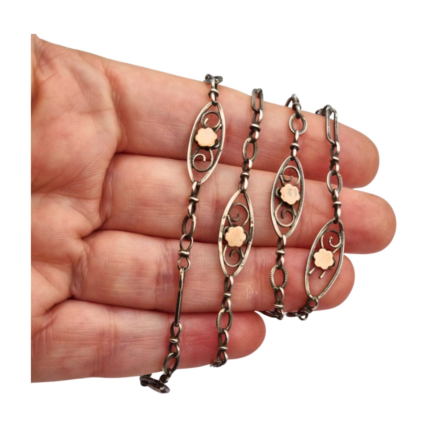 Collar Napoleón III en plata y oro rosa relleno circa 1890 con flores caladas