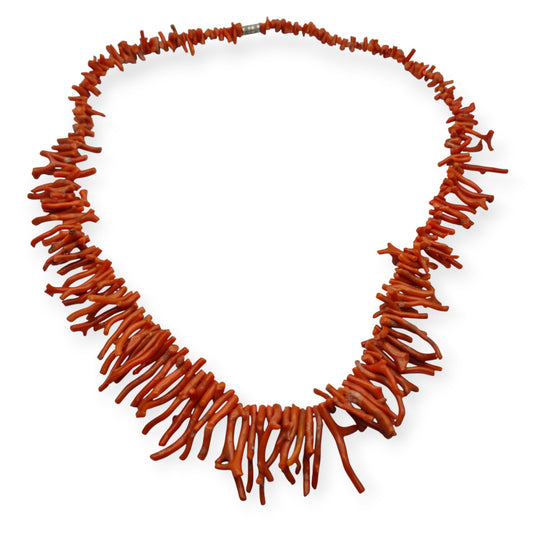 Vintage natural red coral branch necklace, circa 1960-70