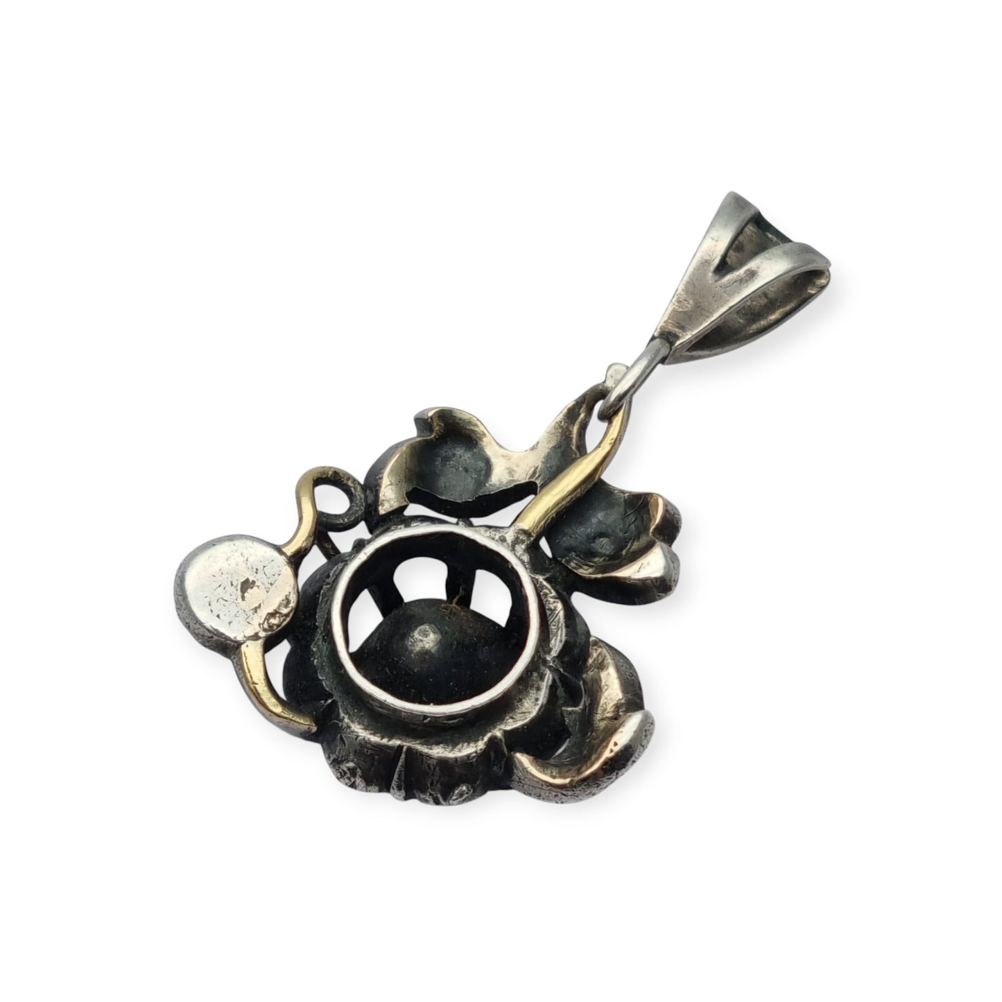 Colgante floral victoriano en plata con diamantes y detalles en oro, circa 1890