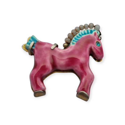 Horse brooch in glazed ceramic, Made in France