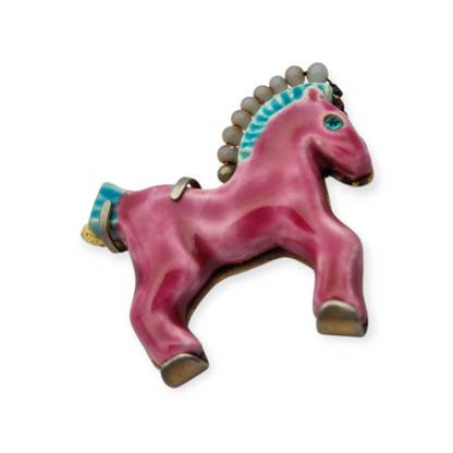 Horse brooch in glazed ceramic, Made in France