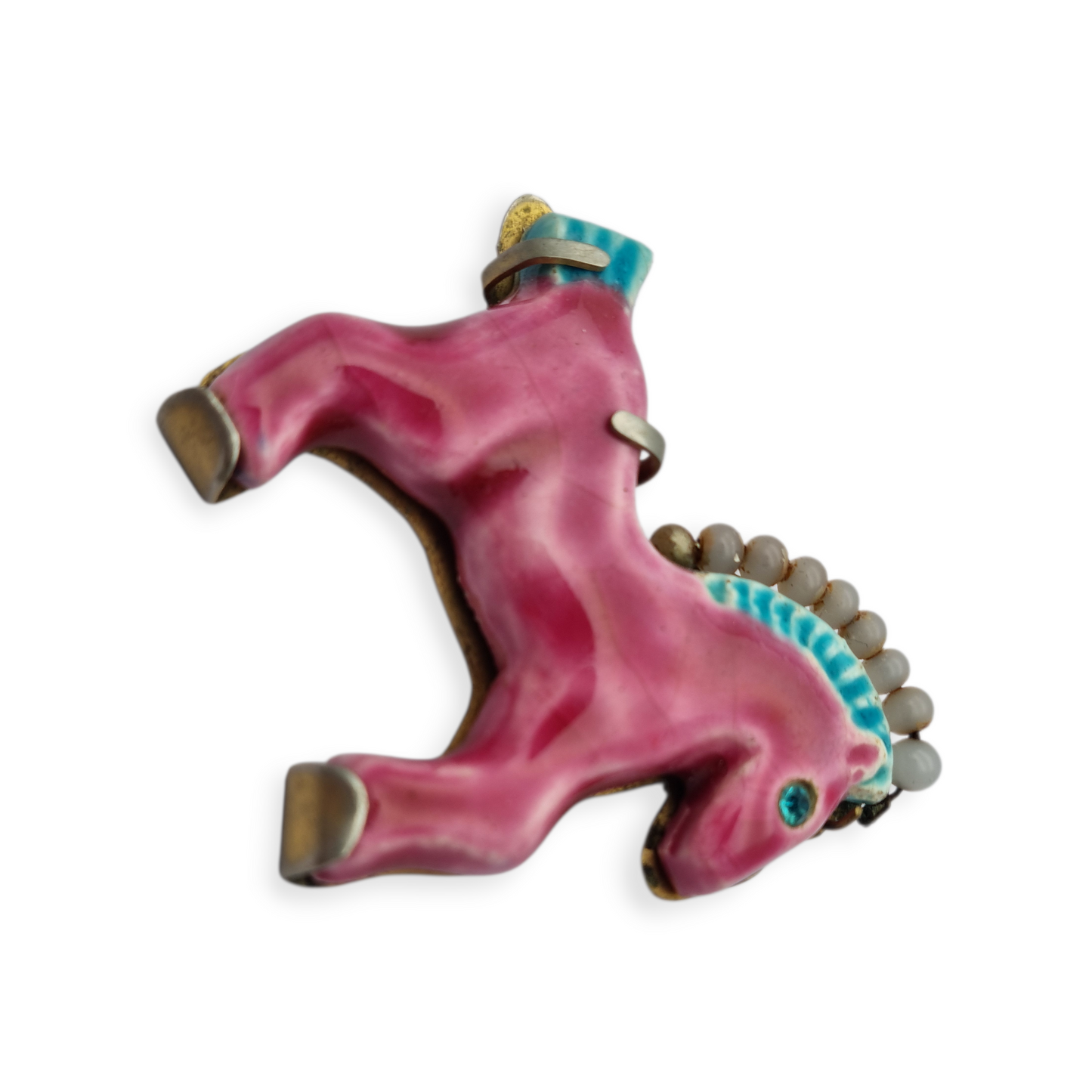 Horse brooch in glazed ceramic, Made in France