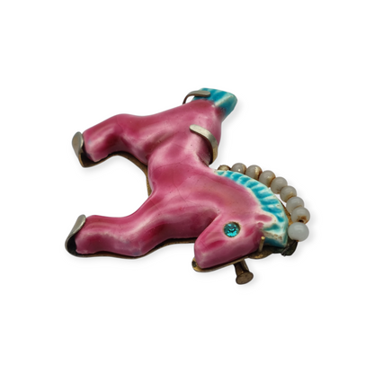 Horse brooch in glazed ceramic, Made in France