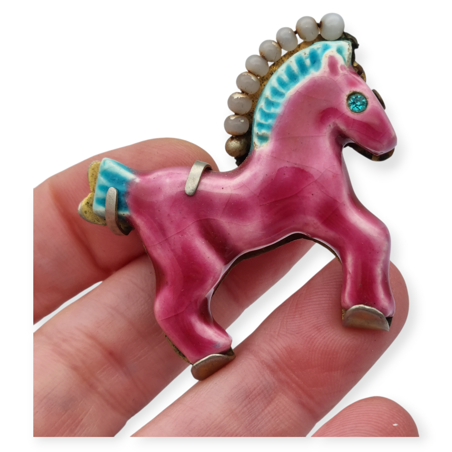 Horse brooch in glazed ceramic, Made in France