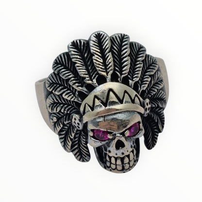 Skull ring in 925 silver with pink rhinestone eyes, 1990s