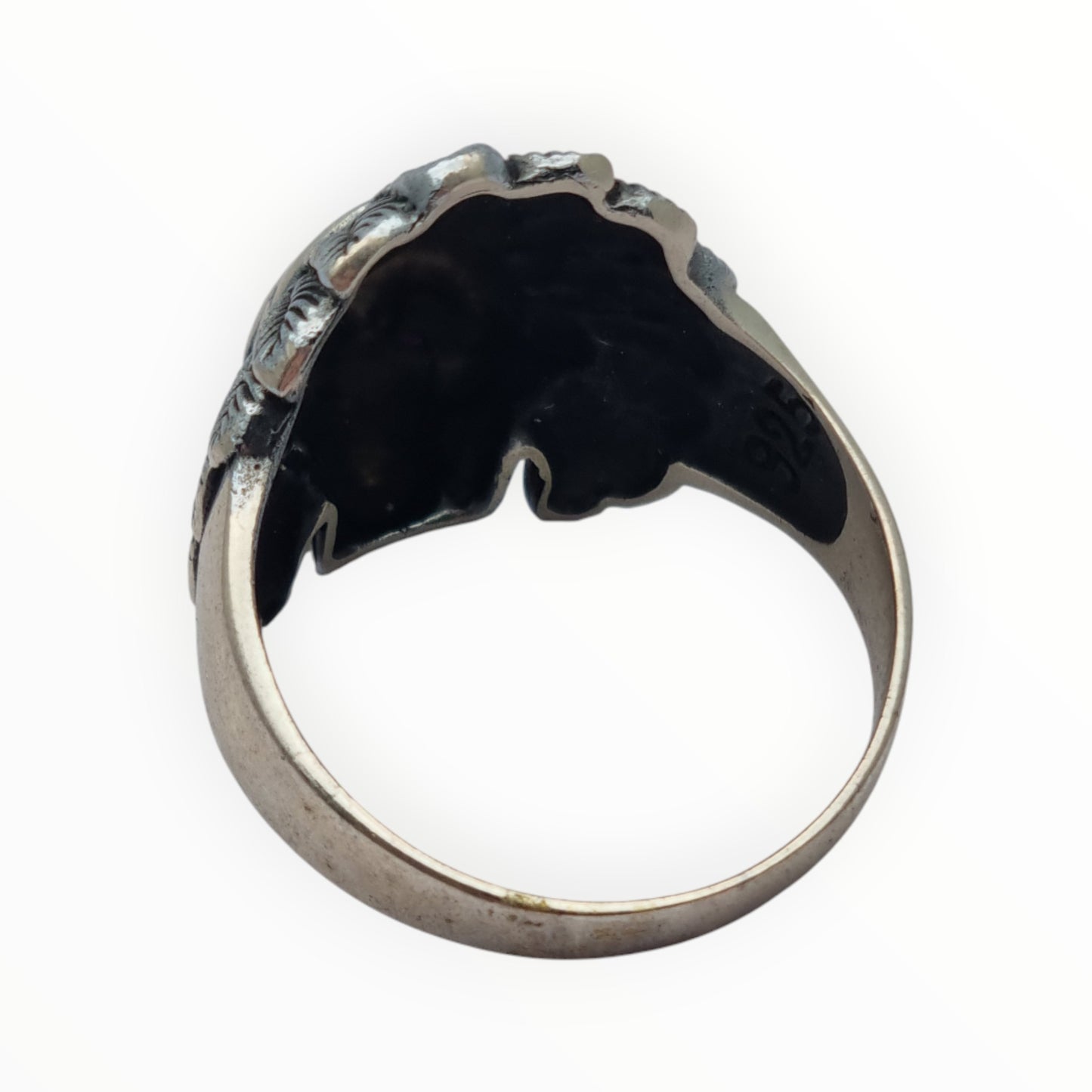 Skull ring in 925 silver with pink rhinestone eyes, 1990s