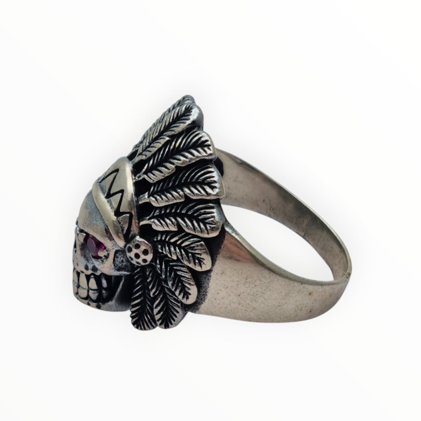 Skull ring in 925 silver with pink rhinestone eyes, 1990s