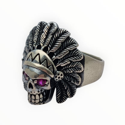 Skull ring in 925 silver with pink rhinestone eyes, 1990s
