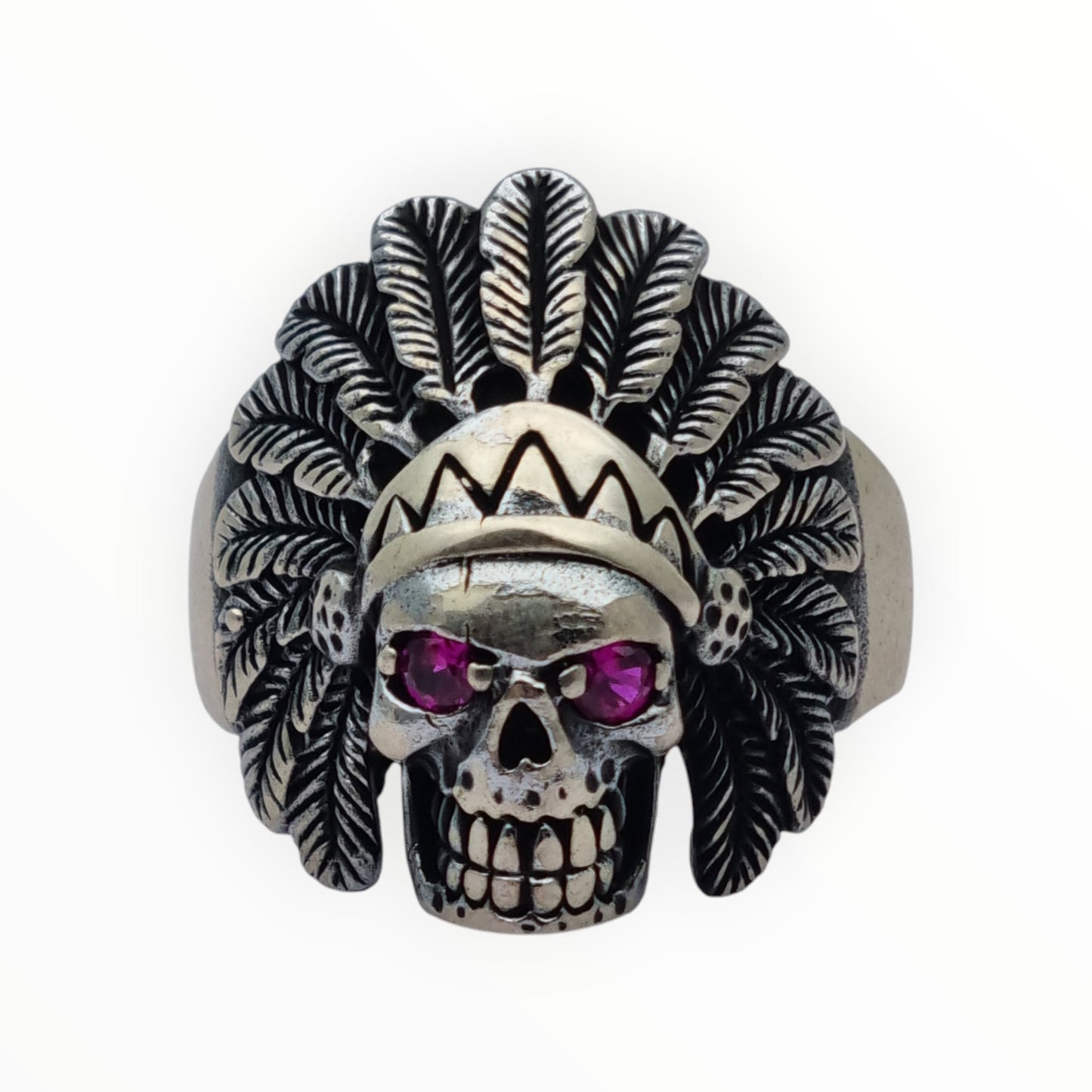 Skull ring in 925 silver with pink rhinestone eyes, 1990s