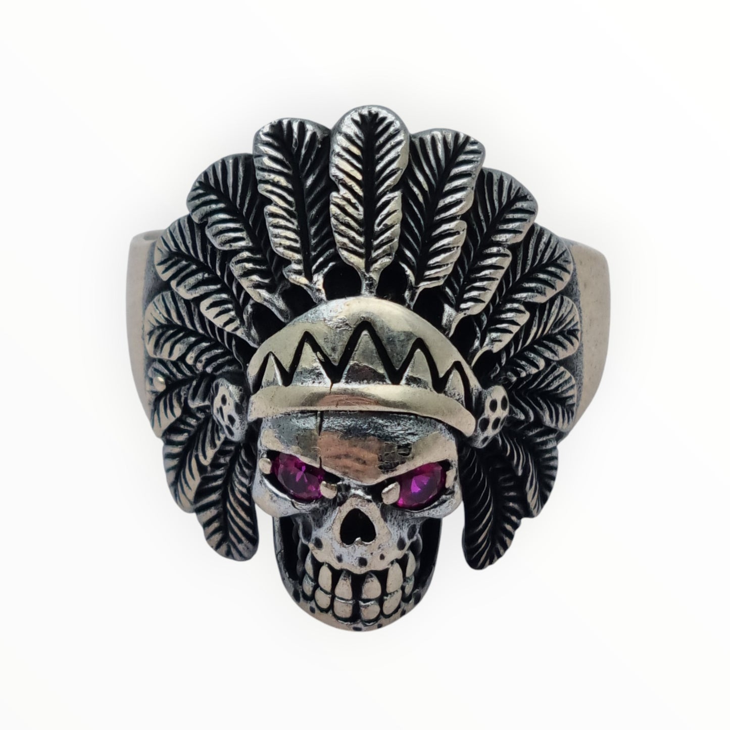 Skull ring in 925 silver with pink rhinestone eyes, 1990s