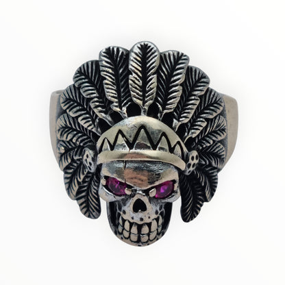 Skull ring in 925 silver with pink rhinestone eyes, 1990s