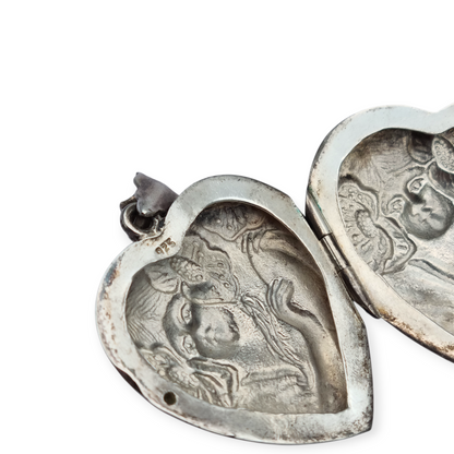 Colgante guardapelo corazón estilo Art Nouveau en plata, España 1970-80