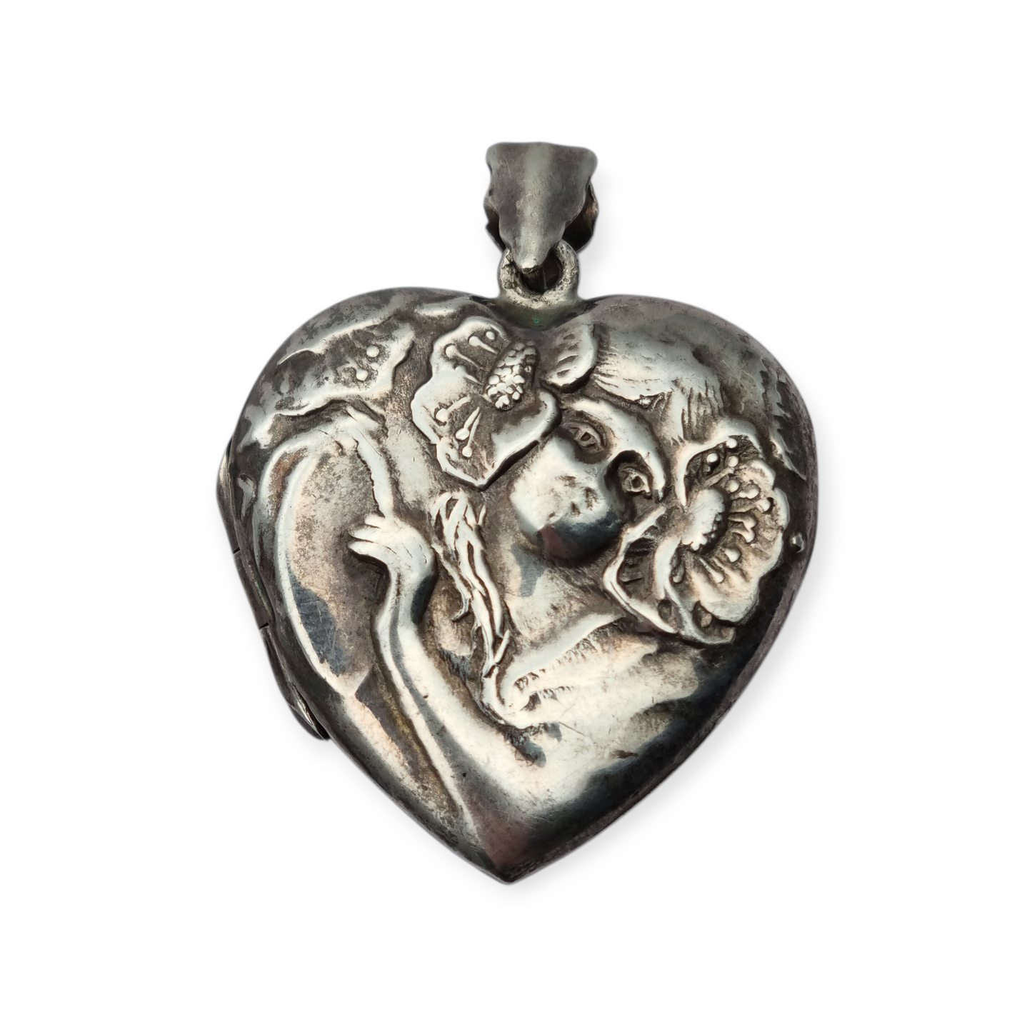 Colgante guardapelo corazón estilo Art Nouveau en plata, España 1970-80