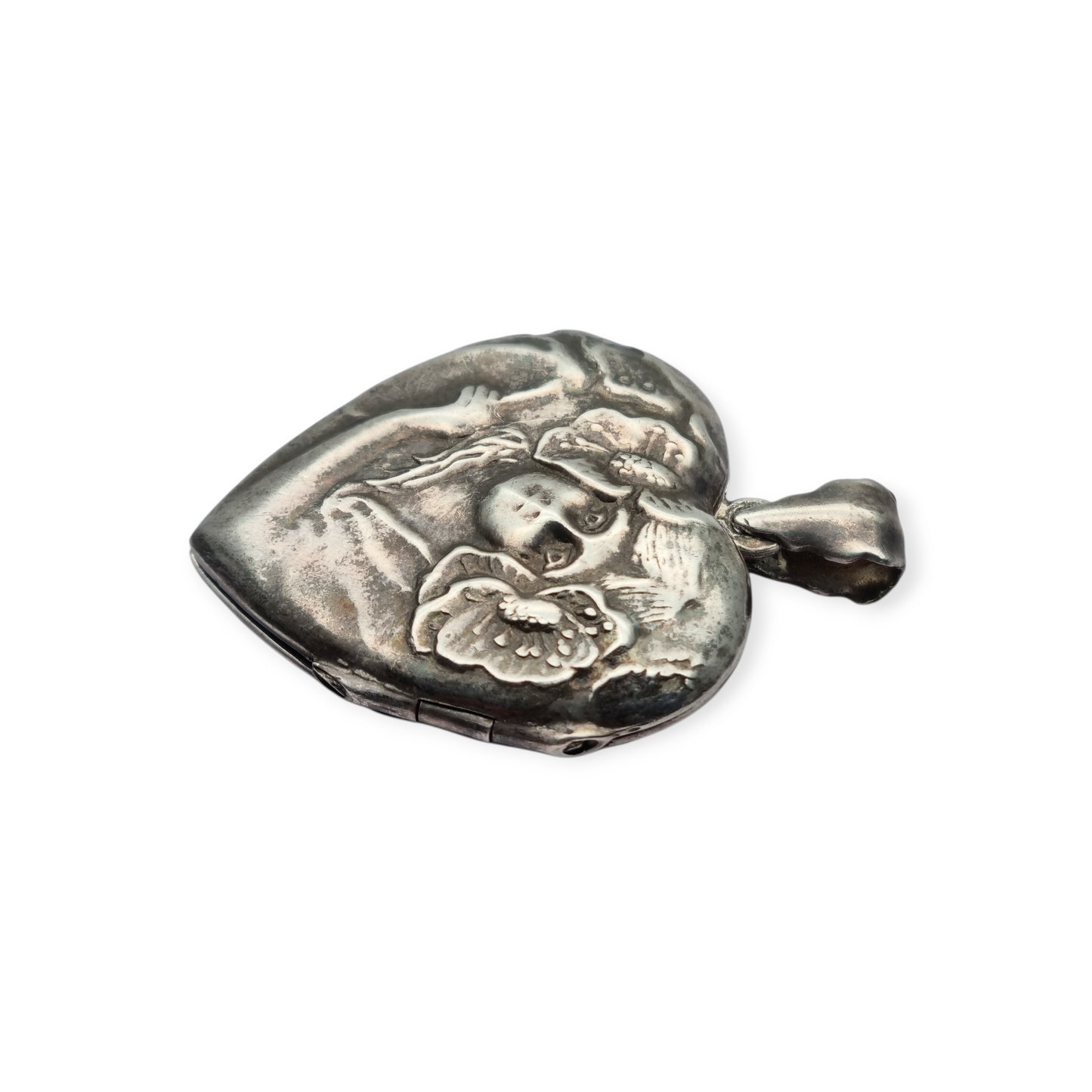 Colgante guardapelo corazón estilo Art Nouveau en plata, España 1970-80