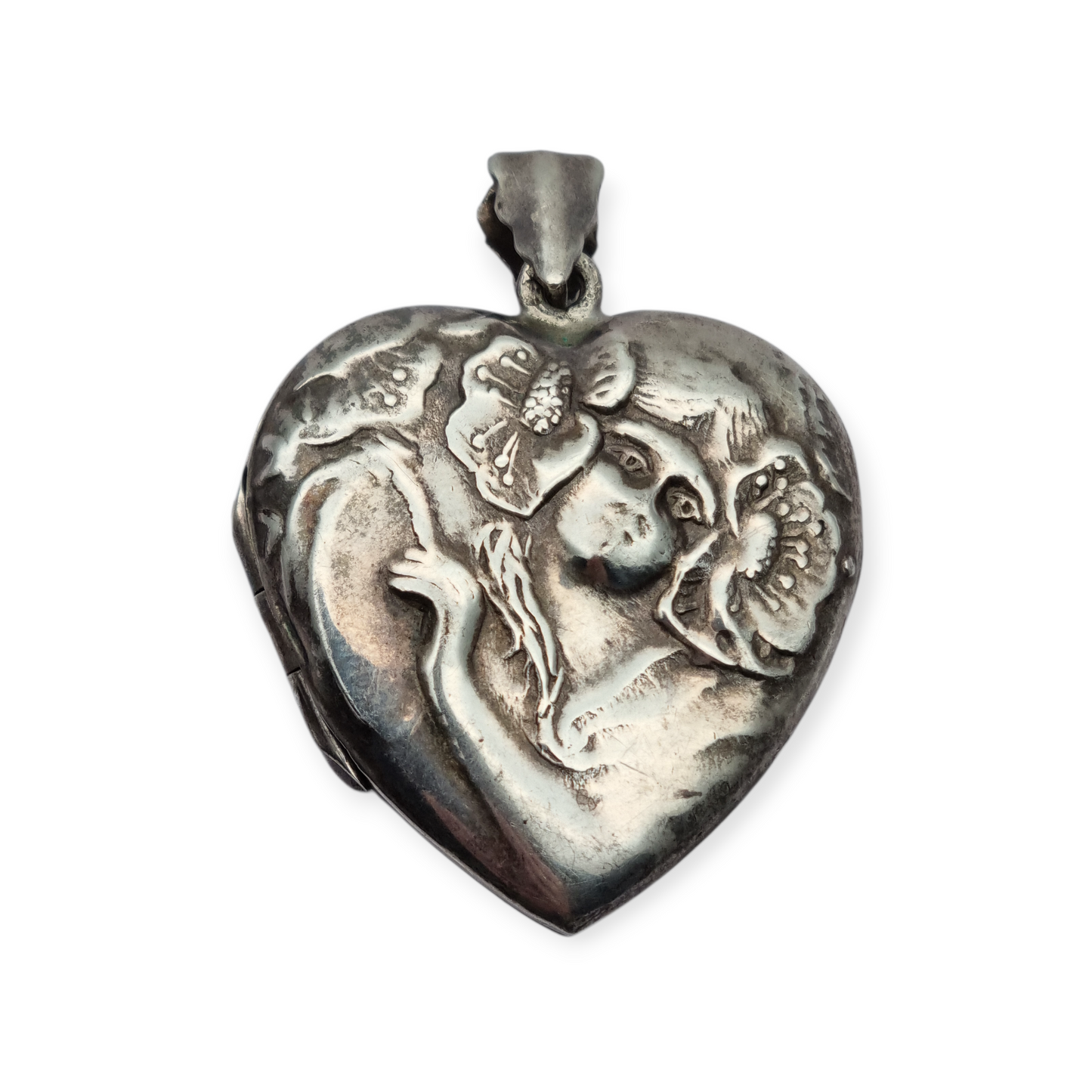 Colgante guardapelo corazón estilo Art Nouveau en plata, España 1970-80