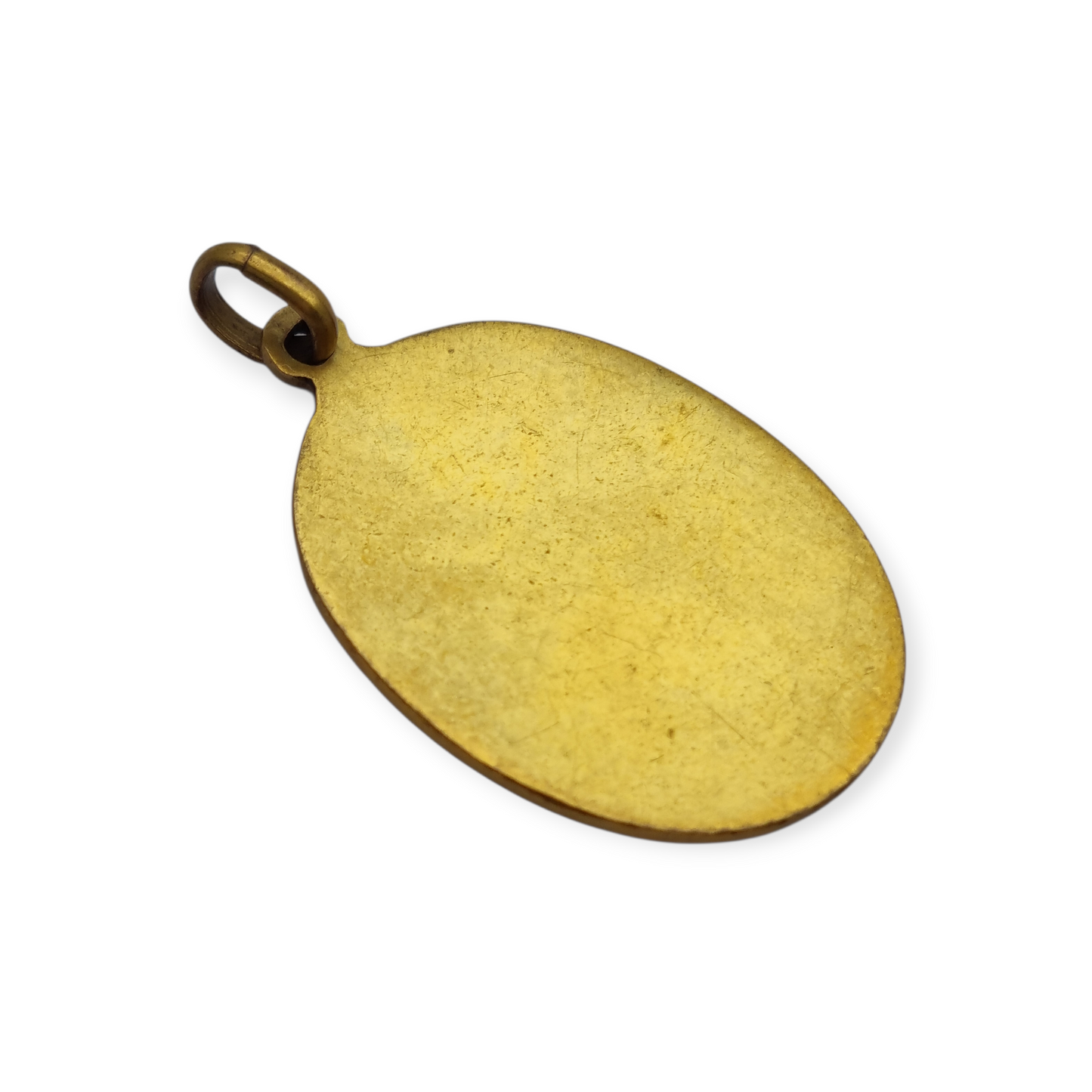 Medalla religiosa Art Nouveau en metal y esmalte, circa 1910-20, ángel y niño en adoración