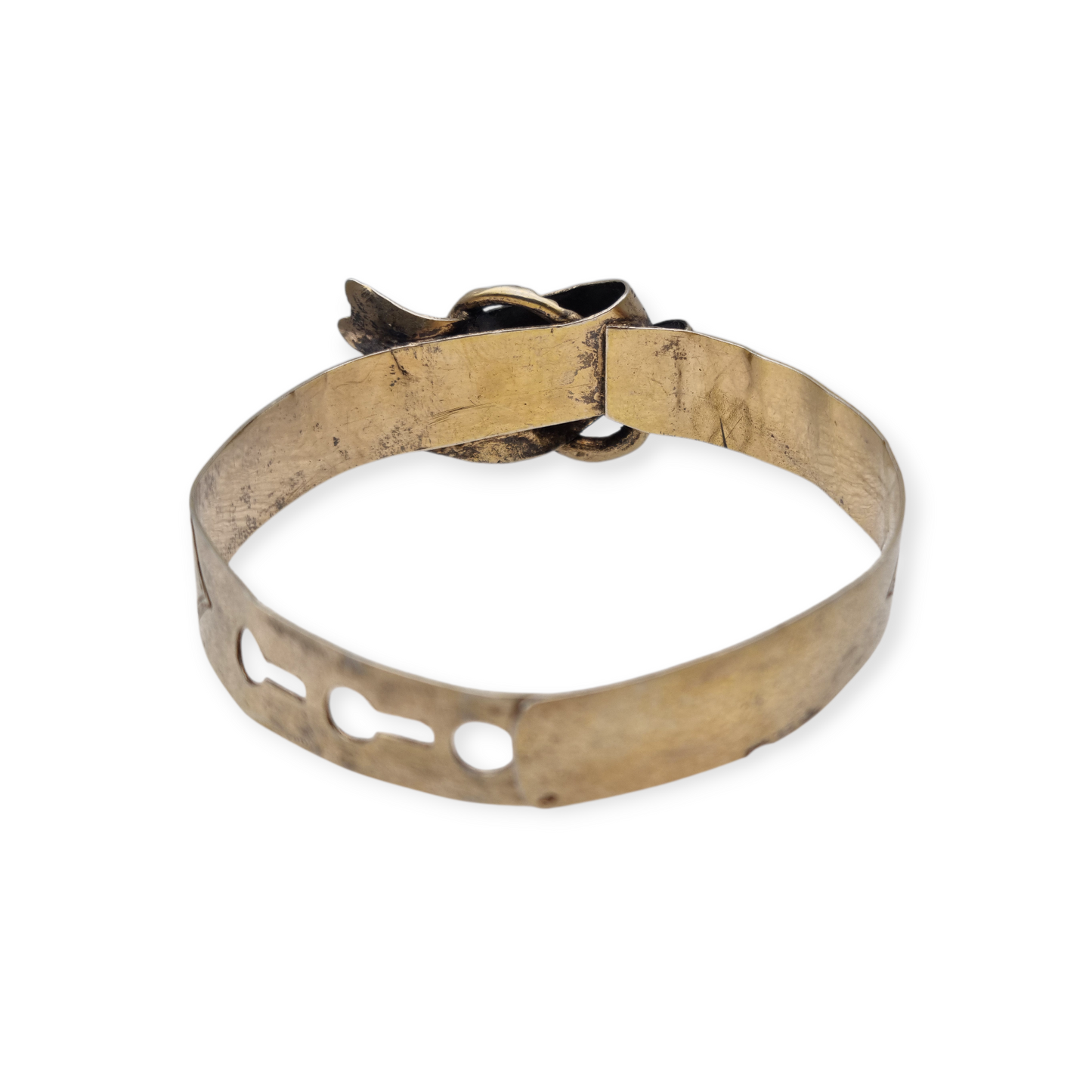 Brazalete victoriano europeo en plata dorada grabado floral con lazo central, finales siglo XIX