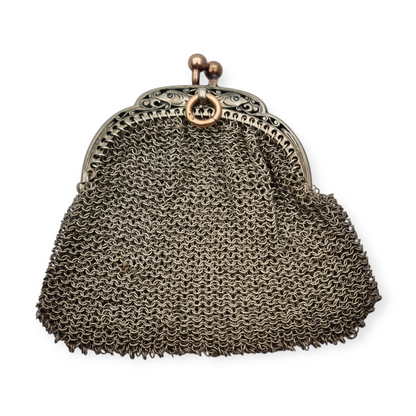 Monedero antiguo de malla en plata y oro, modernista circa 1890-1900