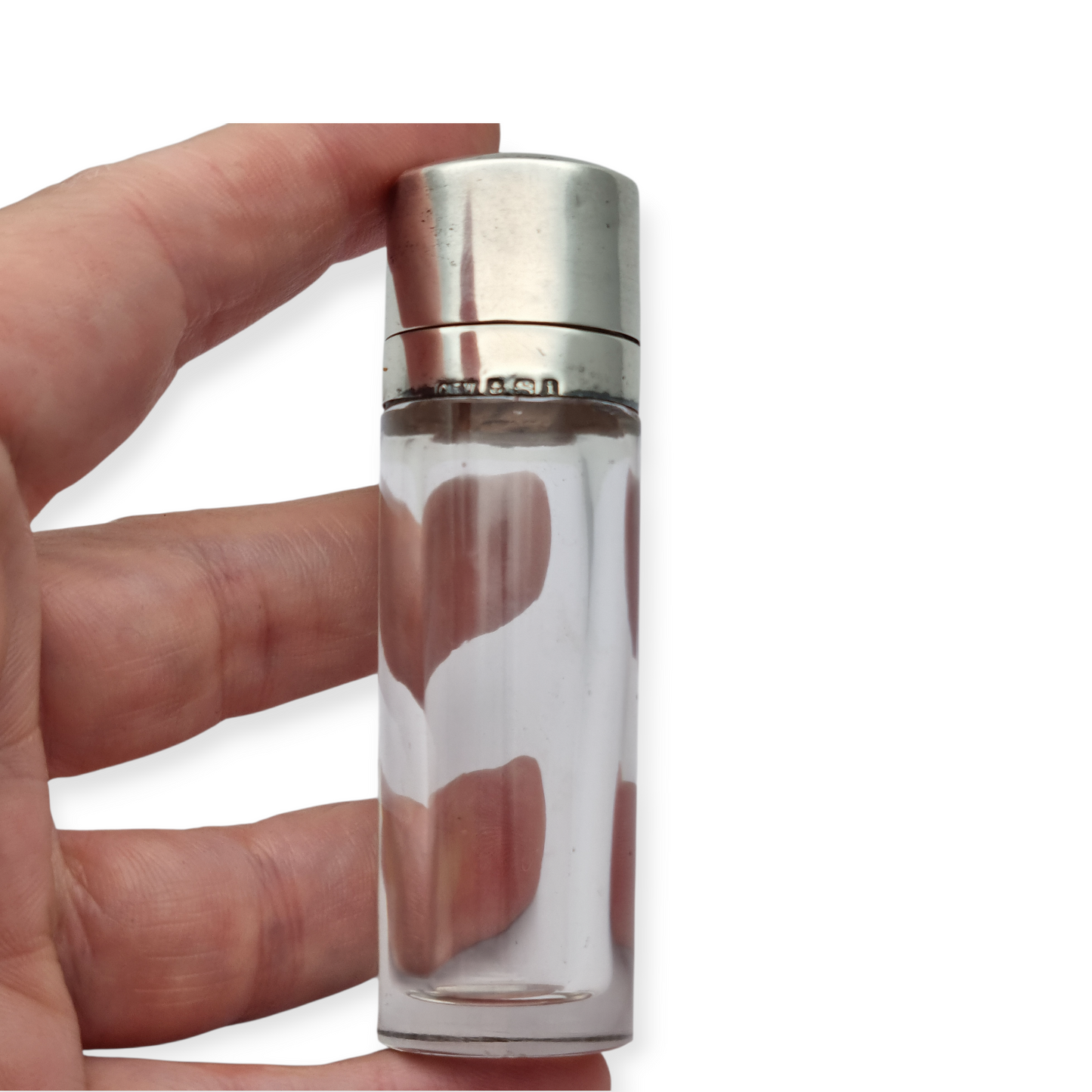 Perfumero victoriano de plata y vidrio Birmingham 1908, "CEW" "C E Williams"