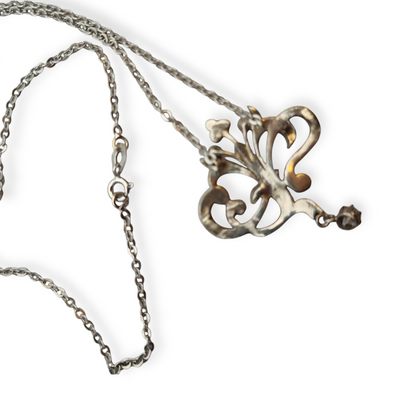 Colgante floral de plata con circonitas de inspiración victoriana, 60s-70s