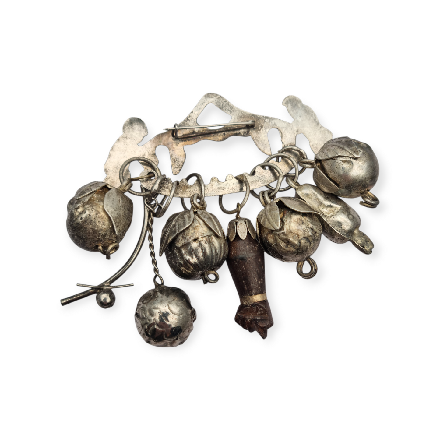 Penca Brasileña de Balangandán Ragastens en plata 900, broche amuleto 1950.