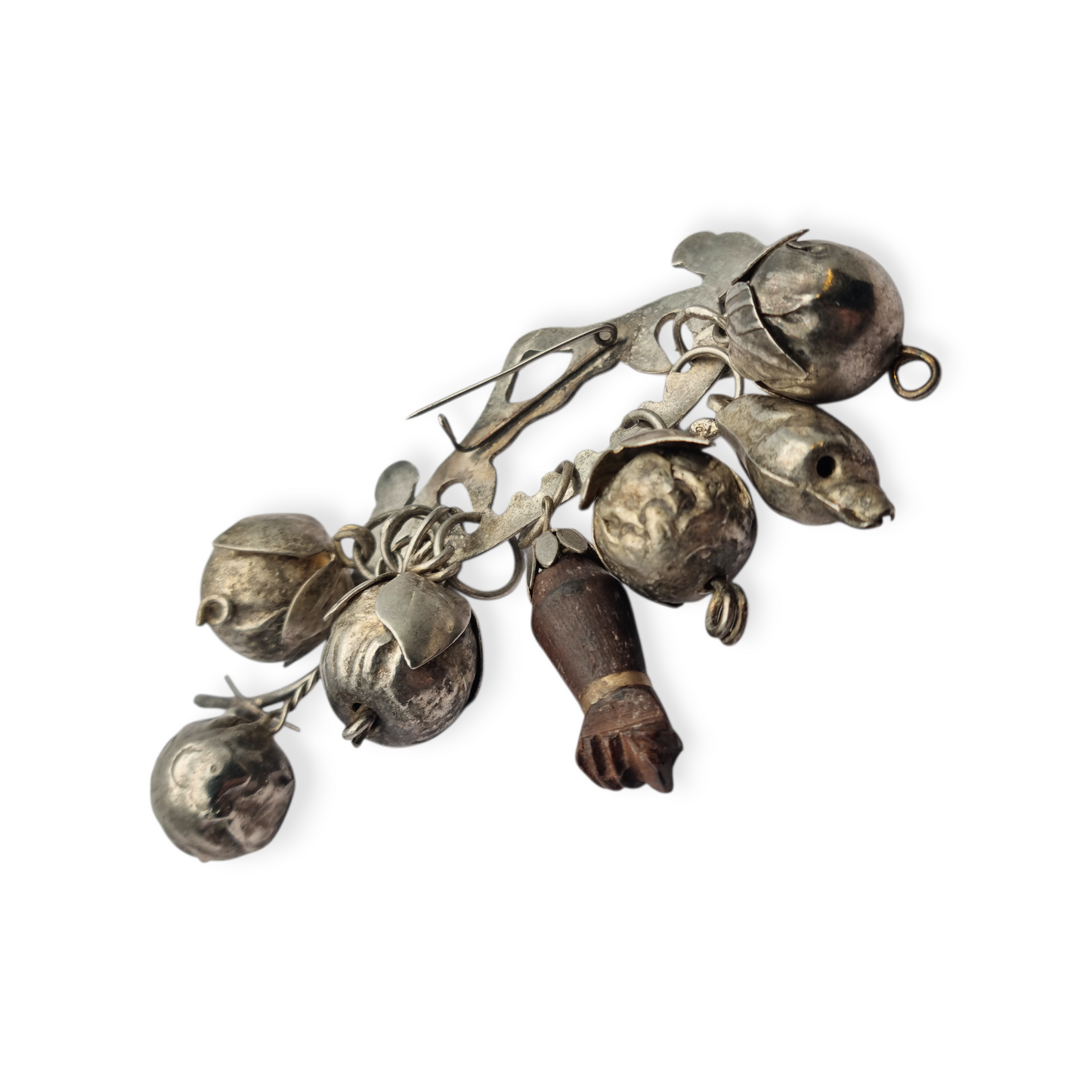 Penca Brasileña de Balangandán Ragastens en plata 900, broche amuleto 1950.