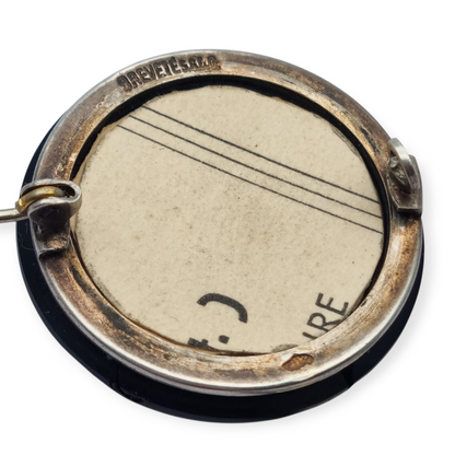 Guardapelo broche victoriano francés c.1900 en plata y vulcanita, “Breveté SGDG”