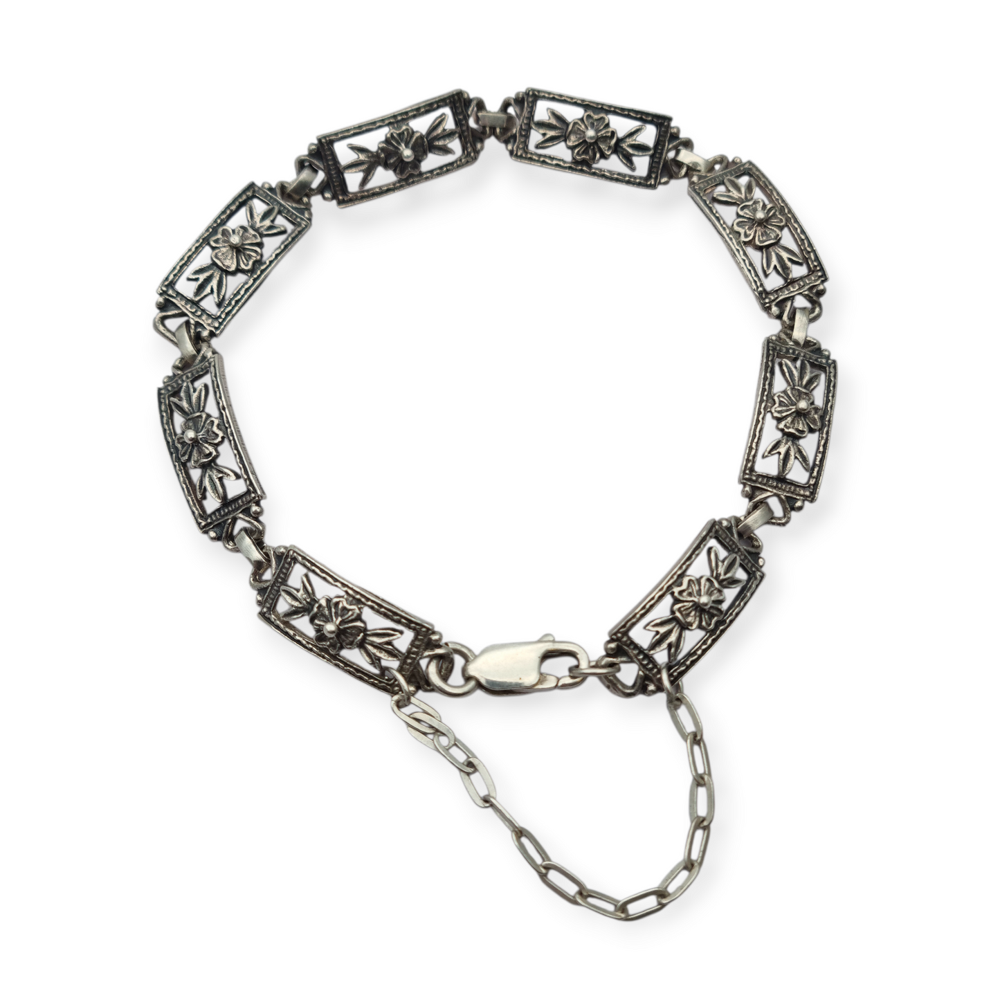 Vintage Spanish bracelet from the 60s-70s in 925 silver with floral links
