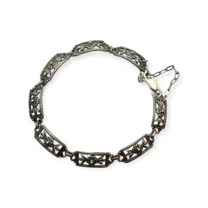 Vintage Spanish bracelet from the 60s-70s in 925 silver with floral links