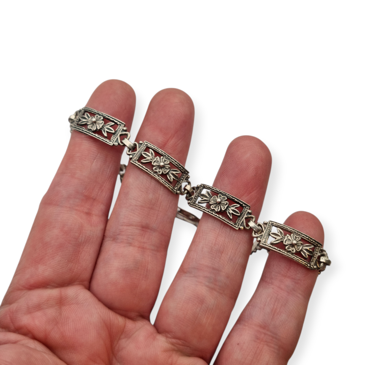 Vintage Spanish bracelet from the 60s-70s in 925 silver with floral links