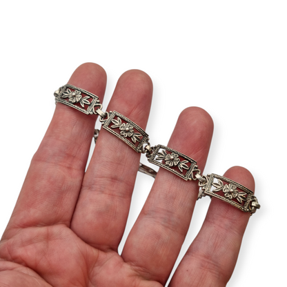 Vintage Spanish bracelet from the 60s-70s in 925 silver with floral links