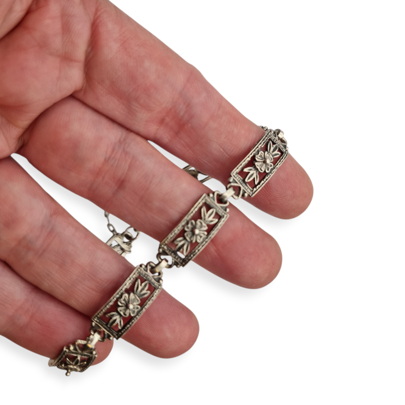 Vintage Spanish bracelet from the 60s-70s in 925 silver with floral links