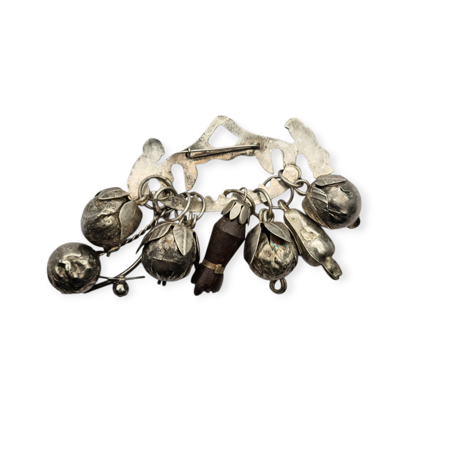 Penca Brasileña de Balangandán Ragastens en plata 900, broche amuleto 1950.