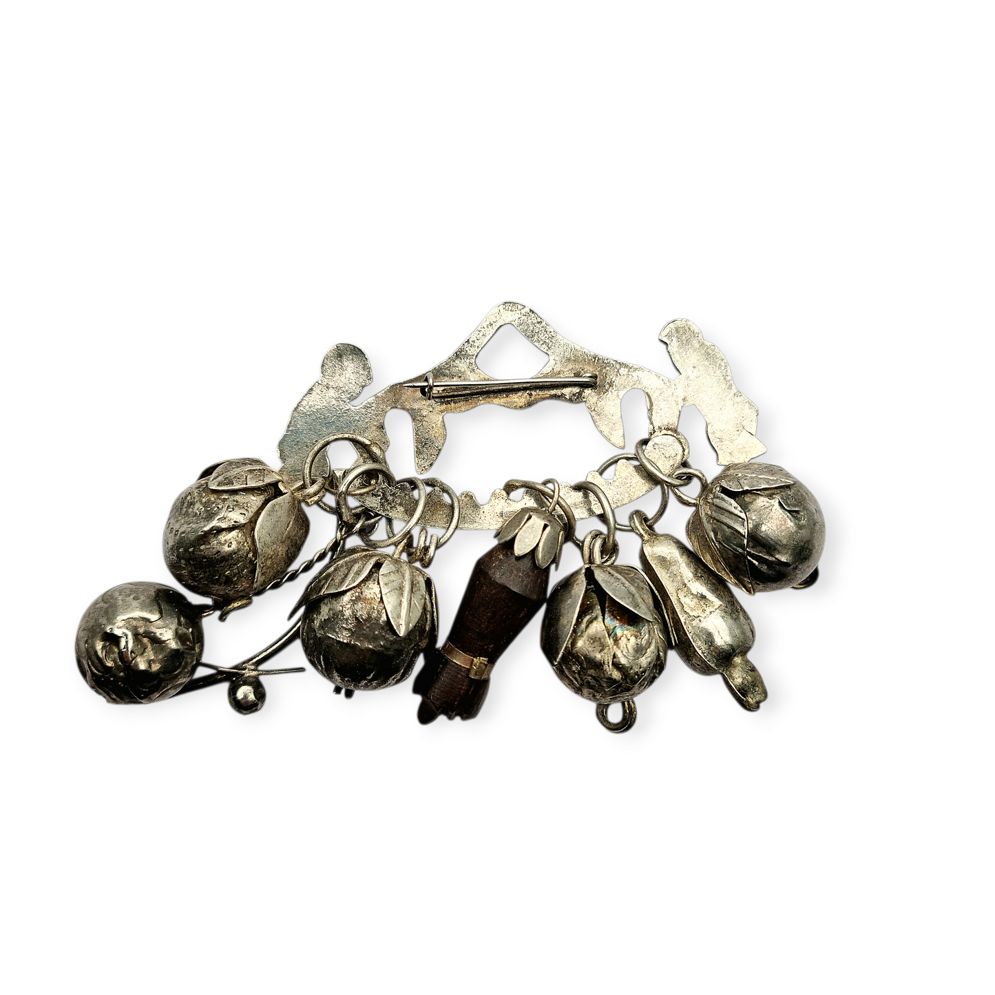 Penca Brasileña de Balangandán Ragastens en plata 900, broche amuleto 1950.