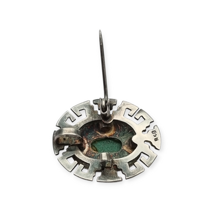 950 silver pendant brooch and gold Tumi with green stone, Peru circa 1970