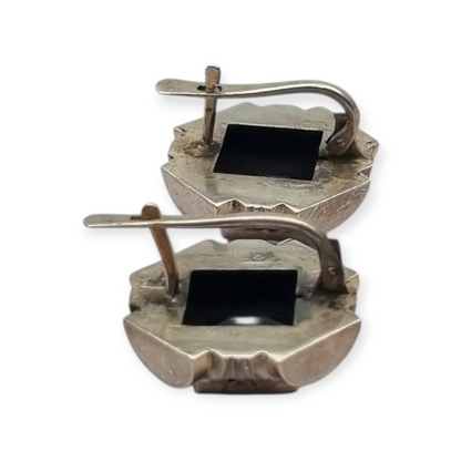 Pendientes Art Déco catalán plata y piedra azul estilo aguamarina, circa 1930-40