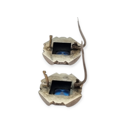 Pendientes Art Déco catalán plata y piedra azul estilo aguamarina, circa 1930-40