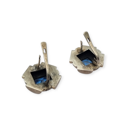 Pendientes Art Déco catalán plata y piedra azul estilo aguamarina, circa 1930-40