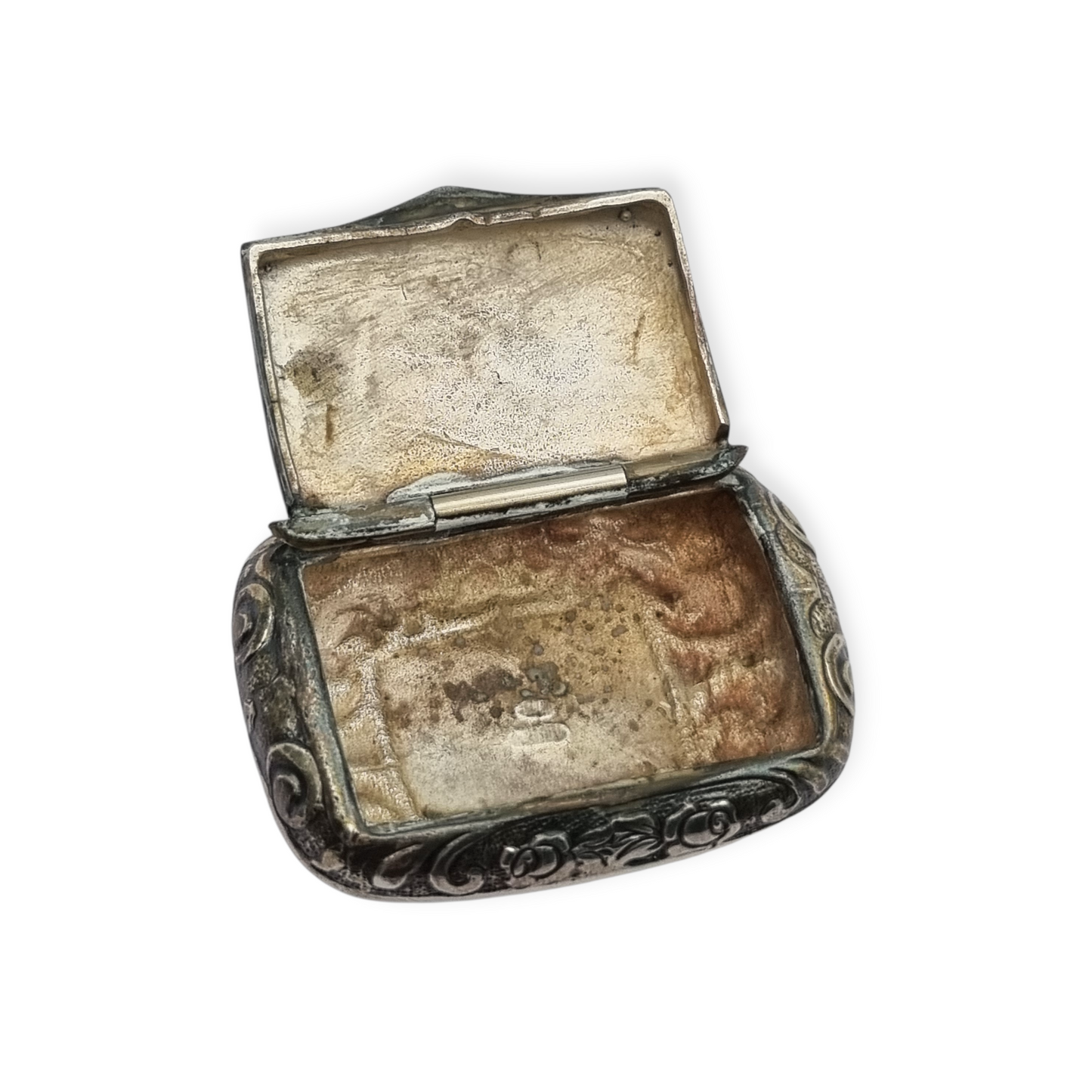 Caja pequeña plata 925 italiana grabada con flores, Milano, circa 1970