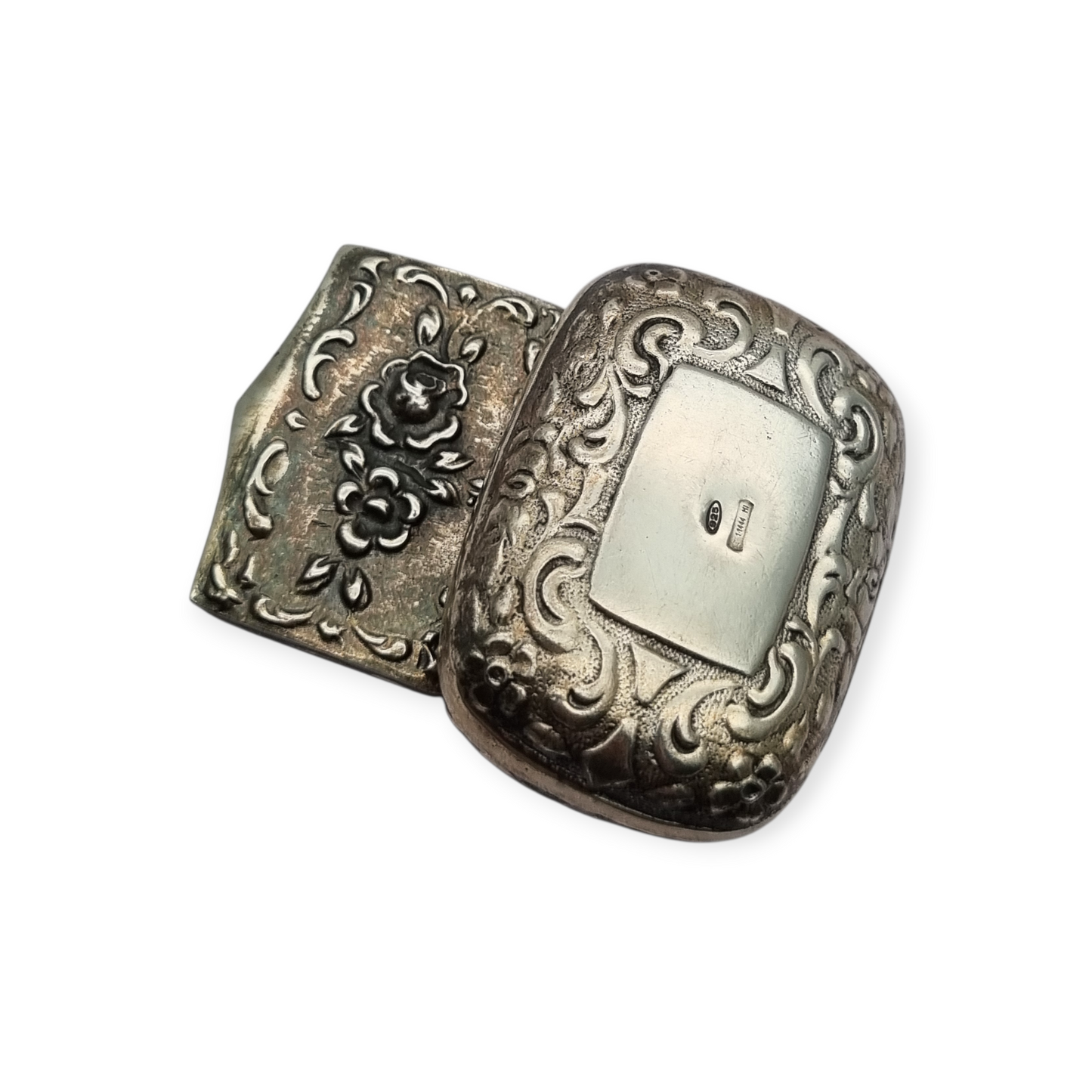 Caja pequeña plata 925 italiana grabada con flores, Milano, circa 1970