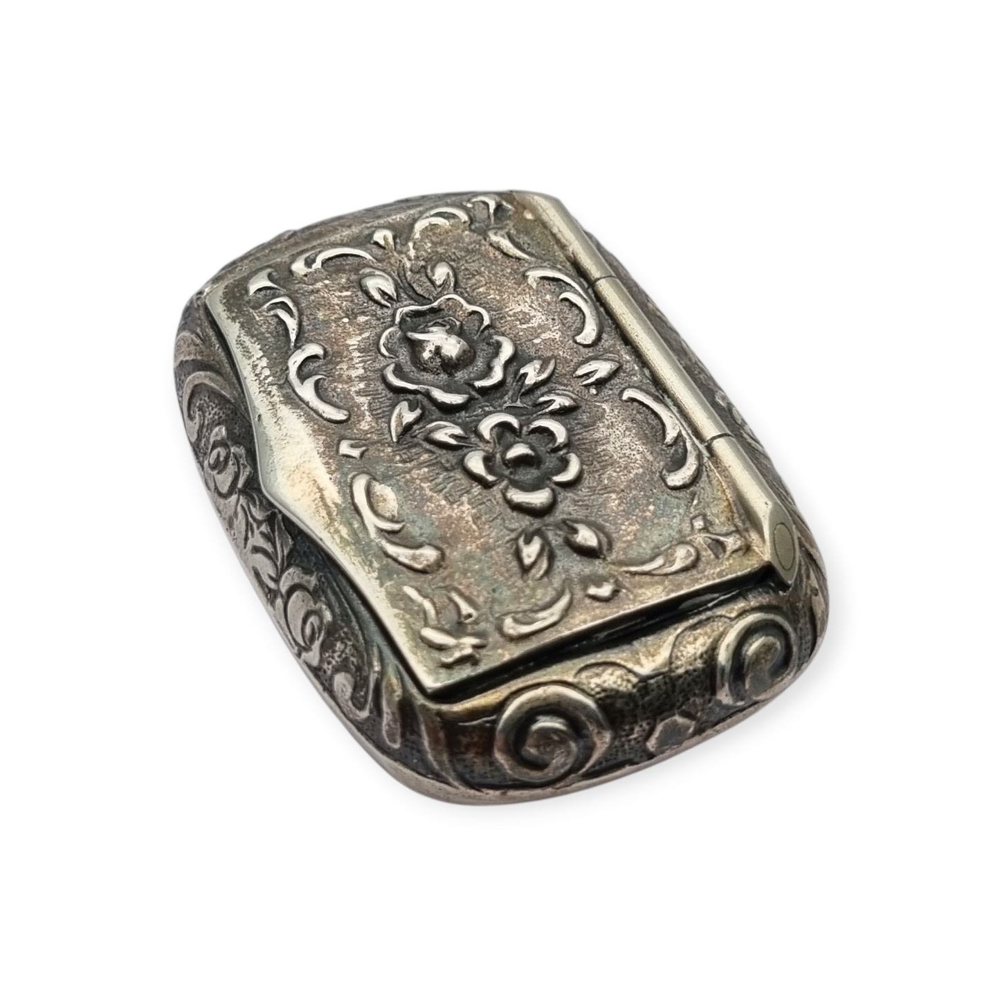 Caja pequeña plata 925 italiana grabada con flores, Milano, circa 1970