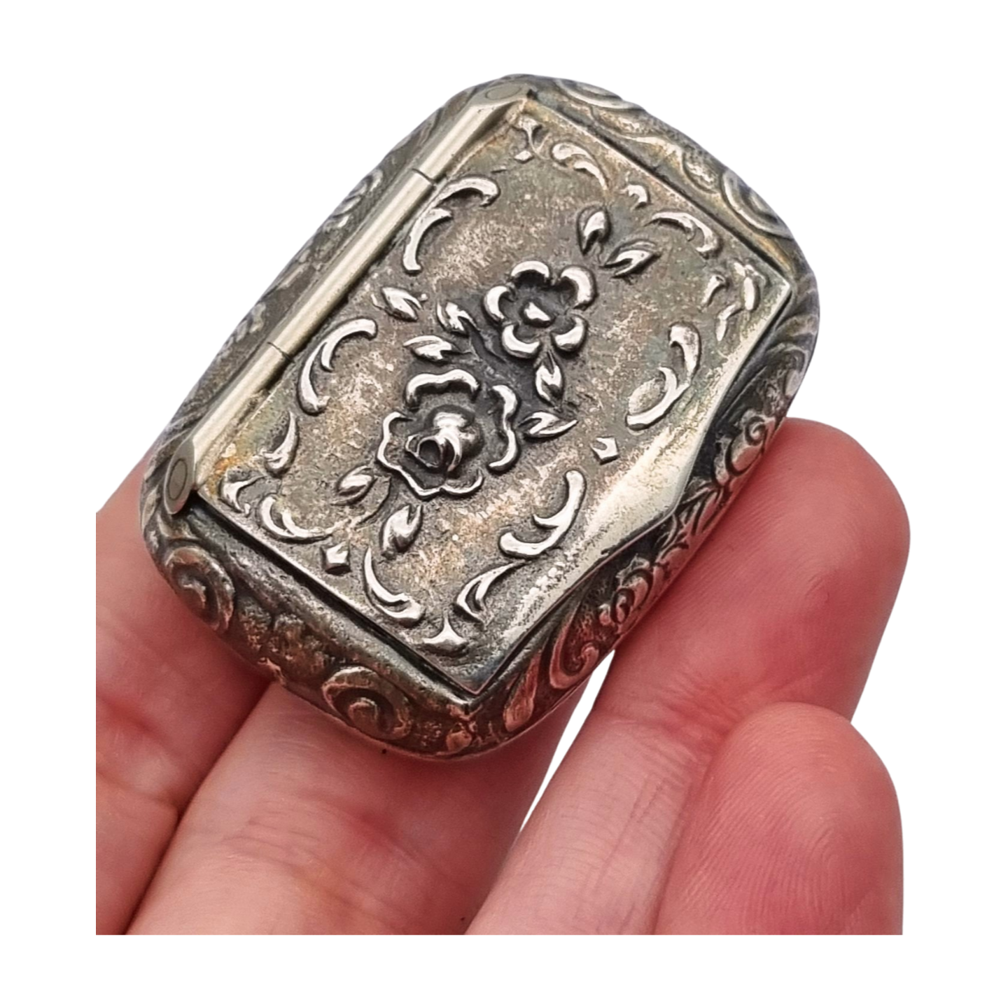 Caja pequeña plata 925 italiana grabada con flores, Milano, circa 1970