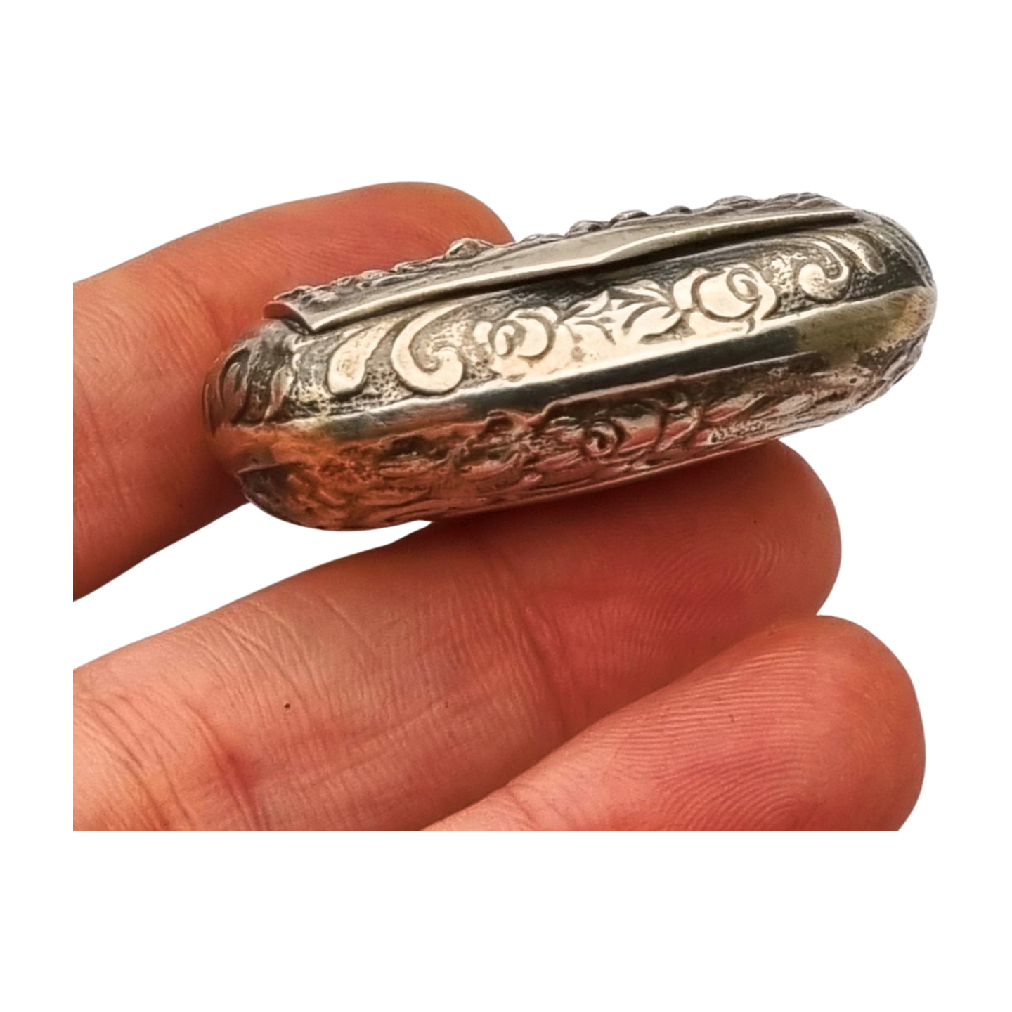 Caja pequeña plata 925 italiana grabada con flores, Milano, circa 1970